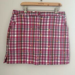 Izod Golf Skort Women's Size 12 Pockets 100% Cotton Novelty Pears Pink Plaid